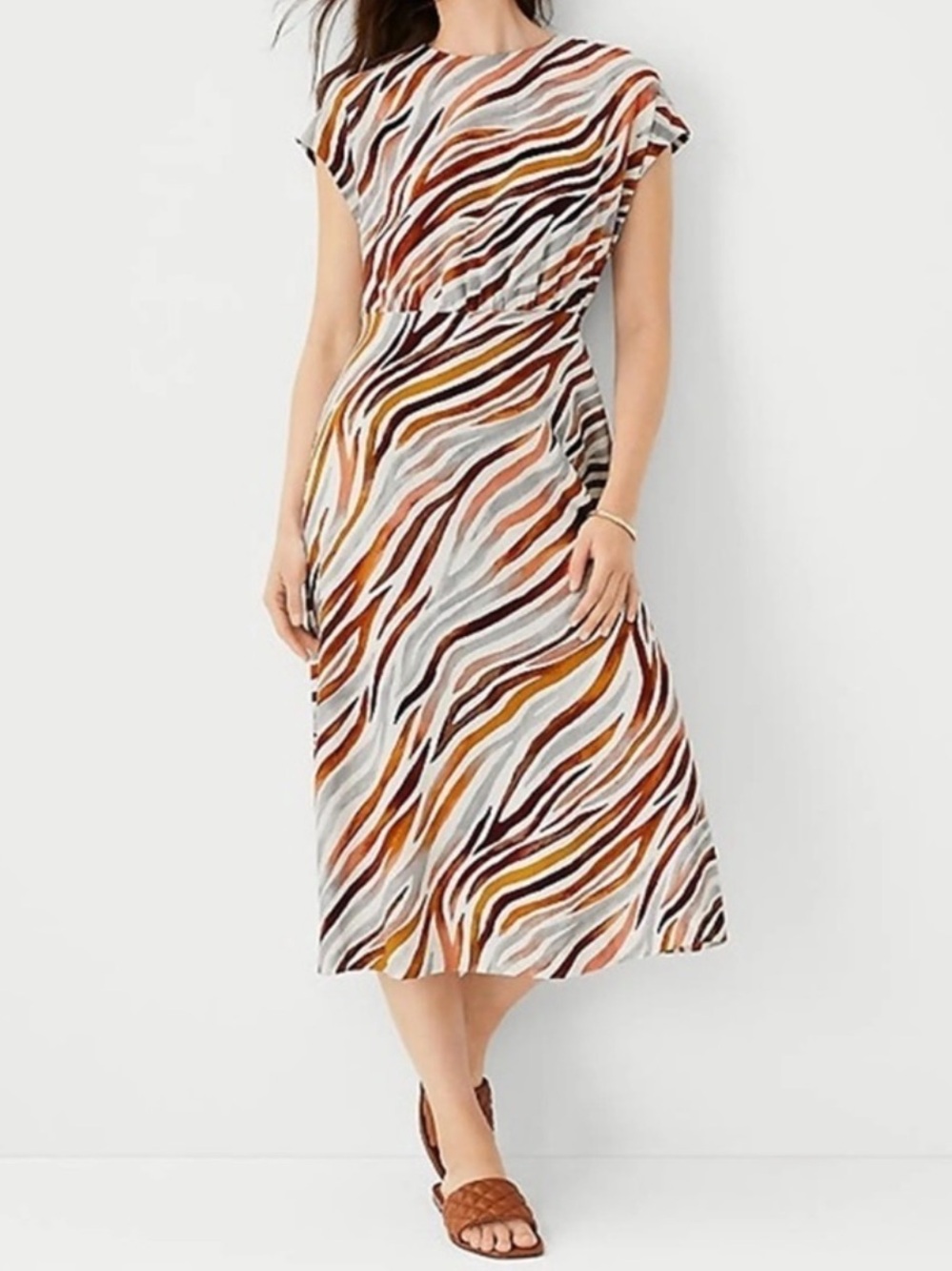 Ann Taylor Linen Blend Multicolor Zebra Stripe Dress